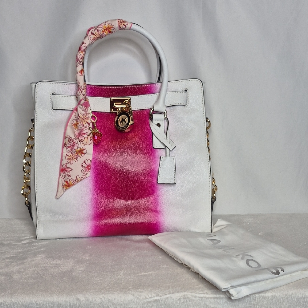 MICHAEL Michael Kors Hamilton Spray Pink and White Satchel Tote Bag - Picture 3 of 17